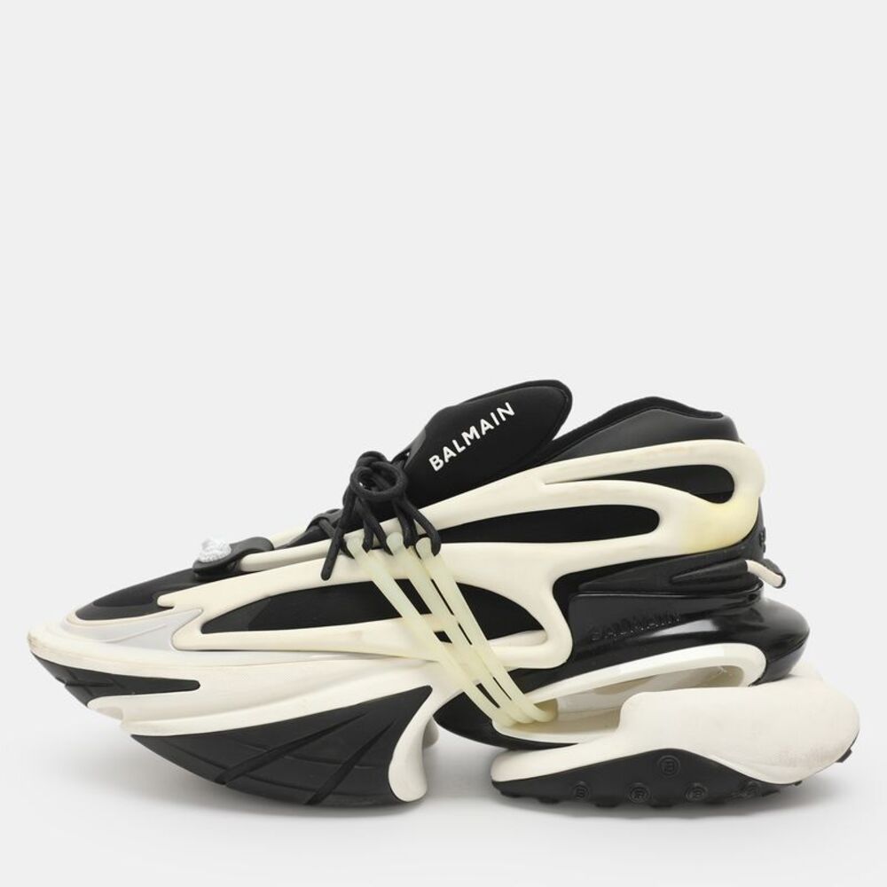 Balmain Unicorn Size 45 Black/white Neoprene And Rubber Low Top Sneakers